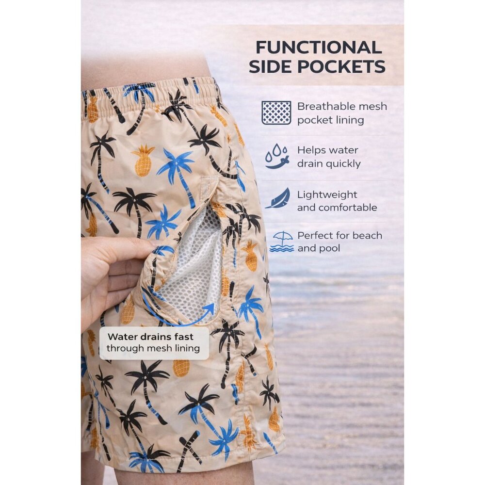 Men’s 2-Pack Quick-Dry Swim Trunks Mesh Liner Beach Board Swim Shorts, 2-Pockets - Picture 6 of 7